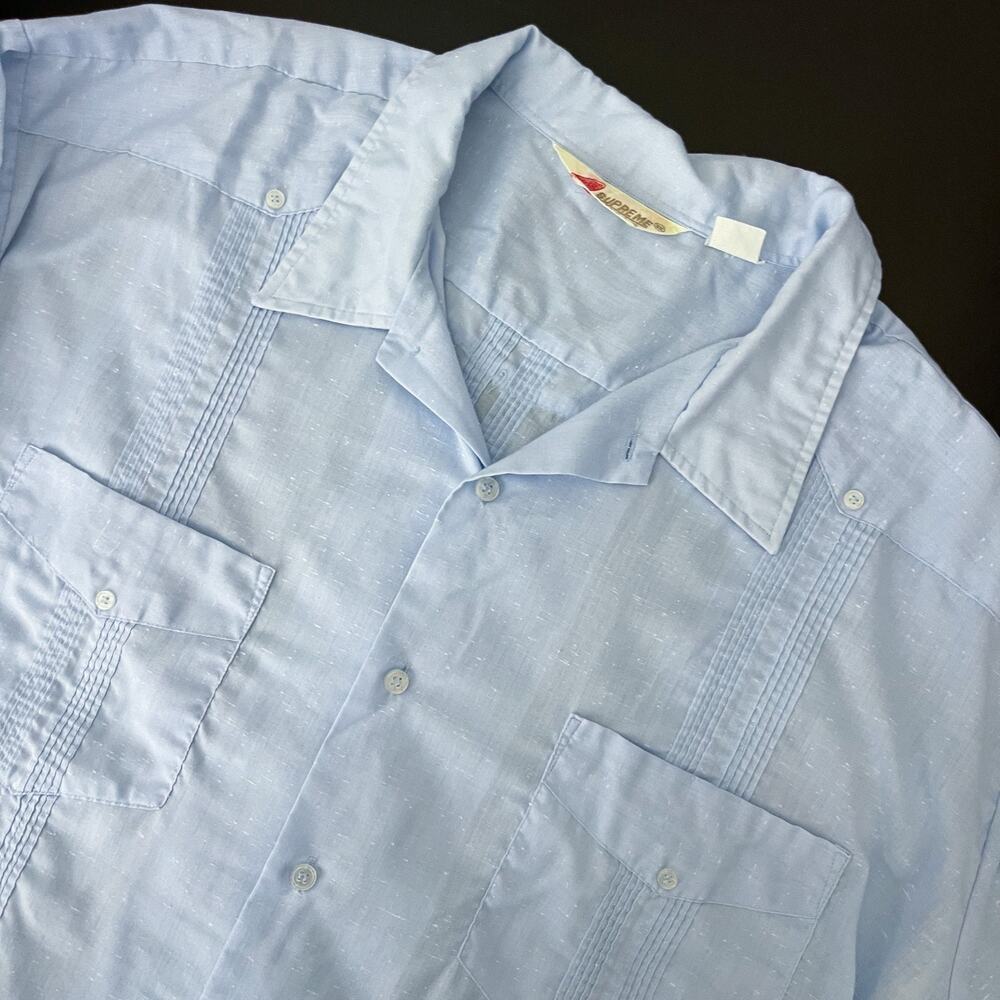Vintage Supreme Guayabera Shirt Mens 3X Blue Short Sleeve Cuban Lounge Summer